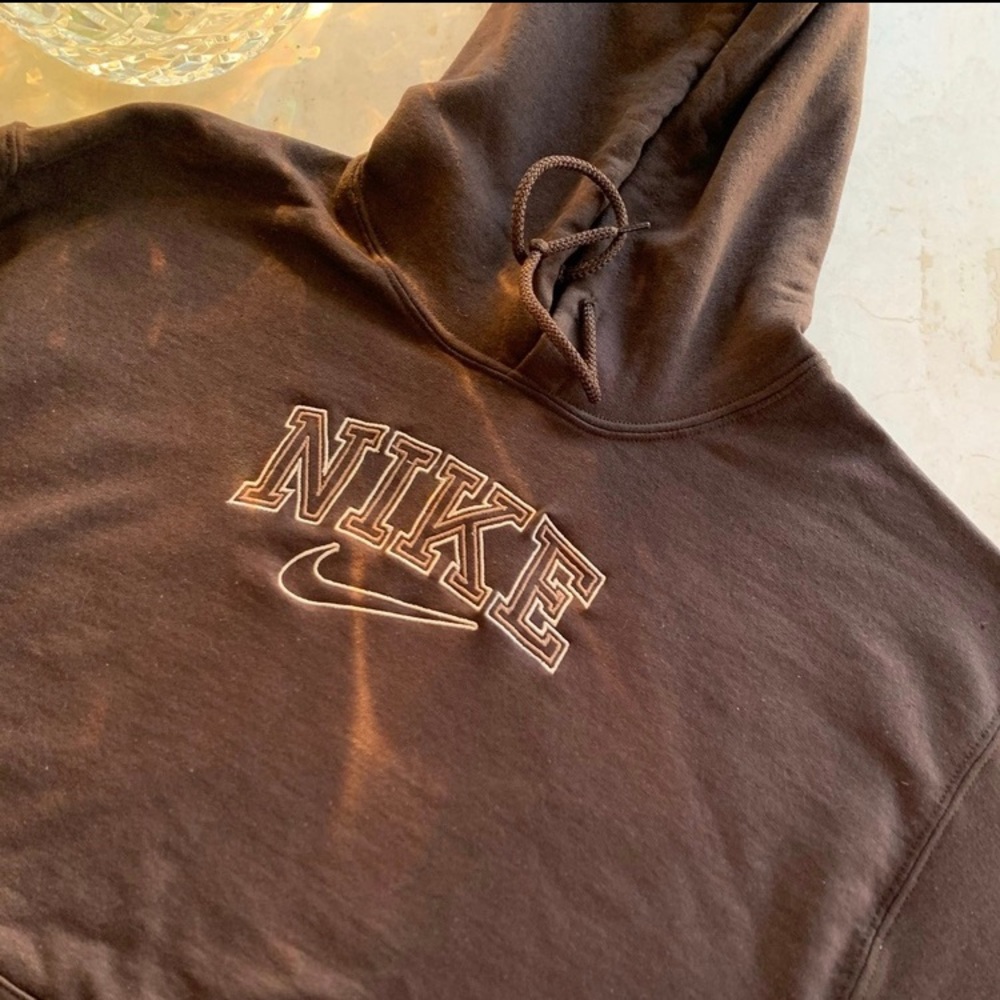 Brown custom embroidered “Nike” hoodie